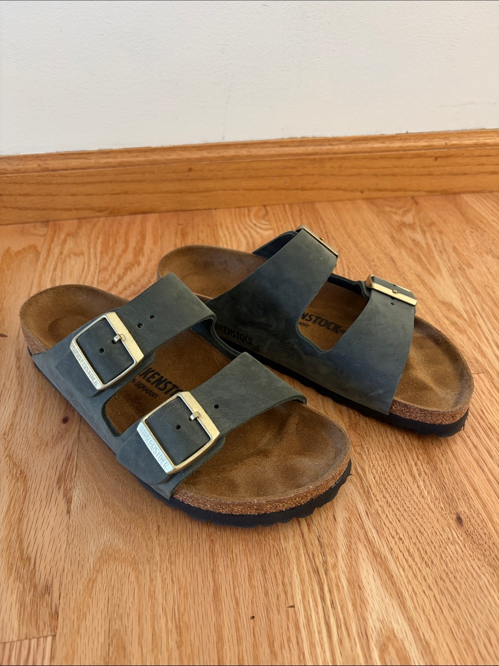 Birkenstock Big Buckle Sandal in Dark Green with Gold Buckles